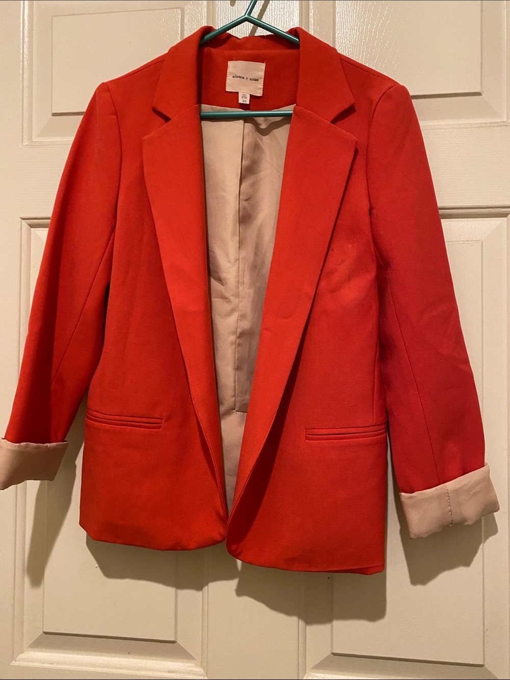 Bright Red Open-Front Blazer with Roll Cuffs